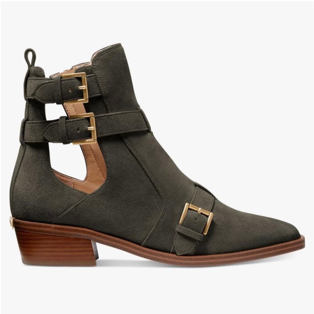 MICHAEL KORS | Dark Moss Green Buckle Boots Radley Ankle Suede Cutout | Size 8